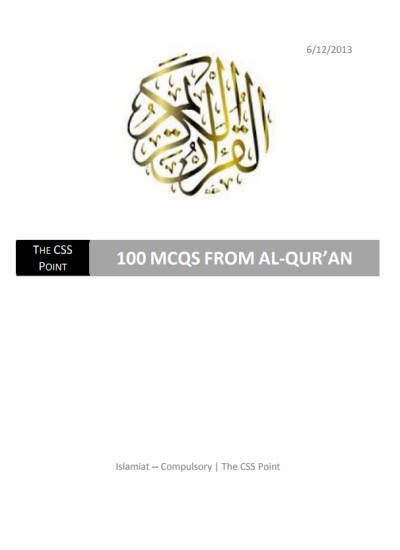 100 MCQS from Al-Quran