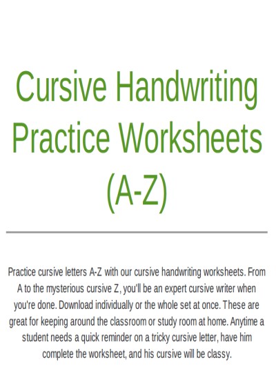 Cursive Handwriting Practice Worksheets (A-Z)