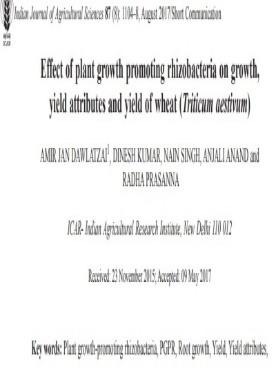 Effect of plant growth promoting rhizobacteria on growth, yield attributes and yield of wheat (Triticum aestivum)-Research Paper