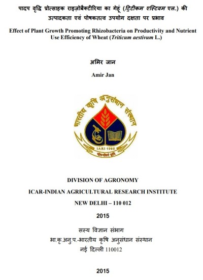 Effect of Plant Growth Promoting Rhizobacteria on Productivity and Nutrient Use Efficiency of Wheat (Triticum aestivum L.)_Thesis